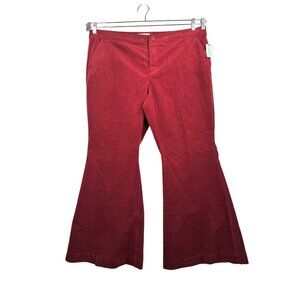 Anthropologie Plus High waist Flare corduroy pants wine 90s stretch preppy sz 18